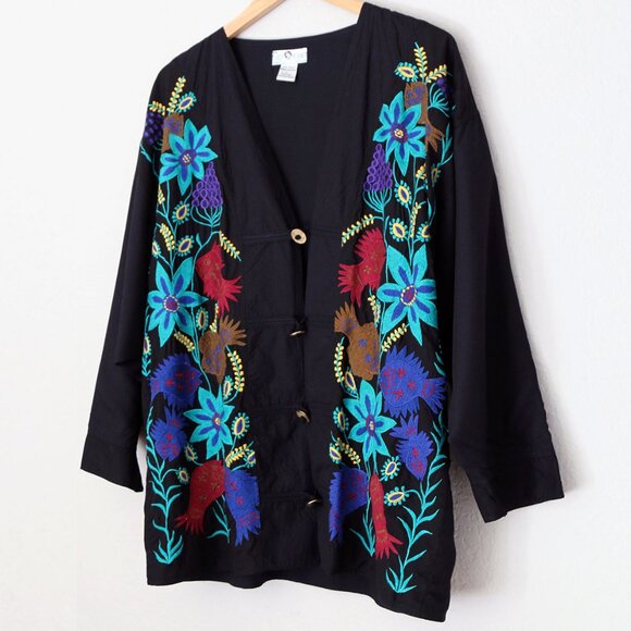 Vintage The Daily Planet Embroidered Jacket Floral Fish Metal Coin Button Size L - Picture 14 of 14